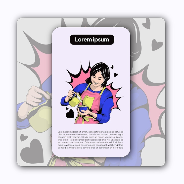 Vector una mujer sostiene una taza de ilustraciones dibujadas a mano con colores pegadizos de estilo pop art moderno
