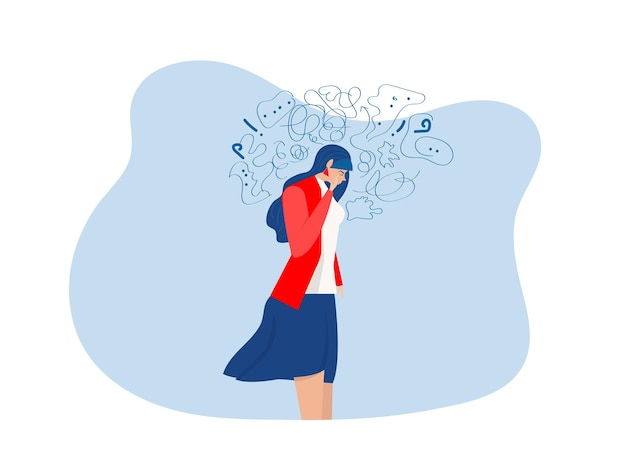 La mujer sufre de depresión de pensamientos obsesivos Ilustración de vector de trastorno mental de pánico estrés mental