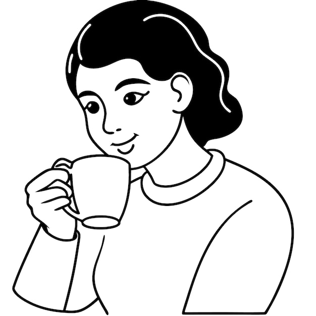 Una mujer con una taza de café en la mano