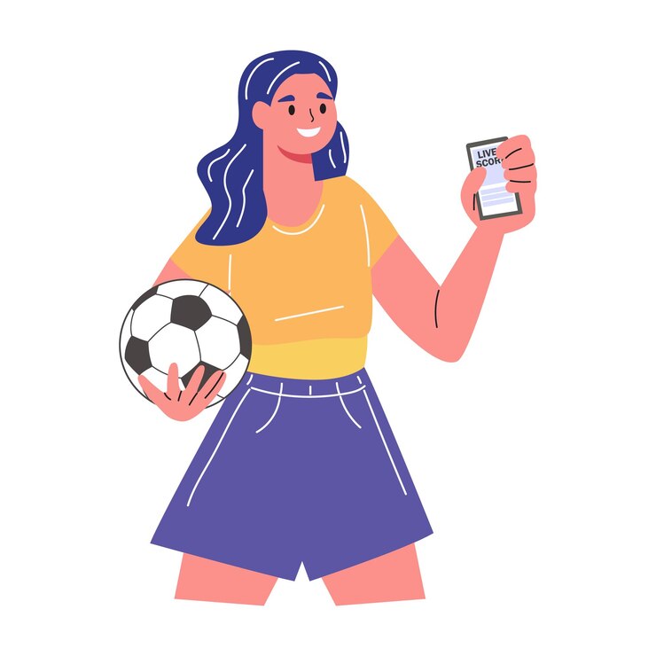 una mujer con un teléfono con una foto de una mujer con una pelota de fútbol