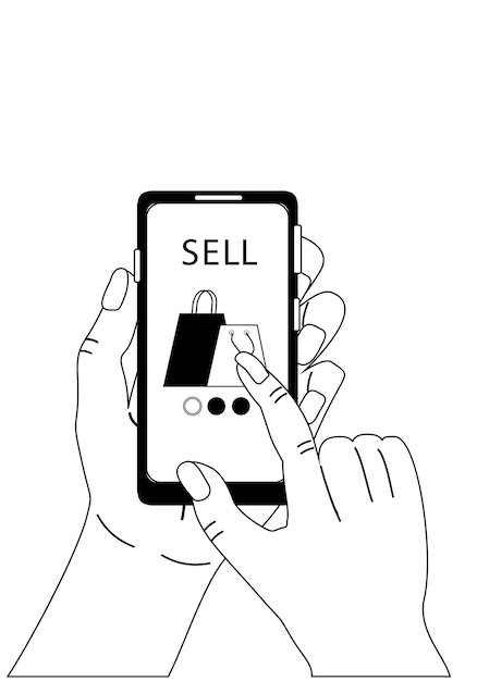 Mujer con un teléfono inteligente y vendiendo productos en línea