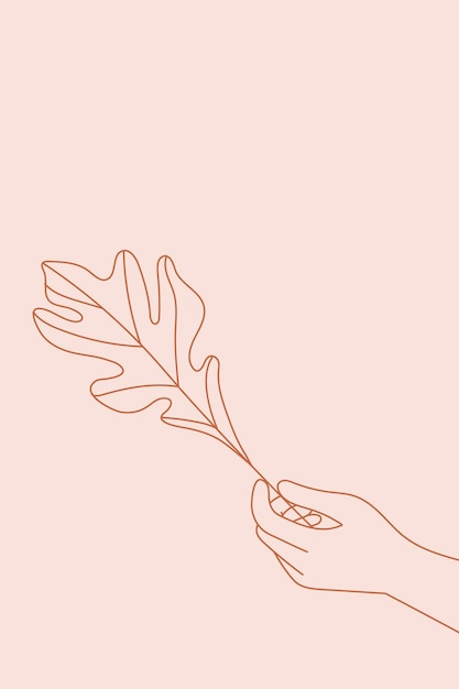 mujer, tenencia, hoja, línea, arte, vector
