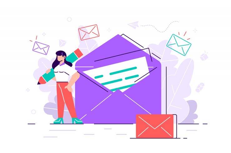 Vector mujer tiene correo. chateando ilustración de negocios proceso de trabajo