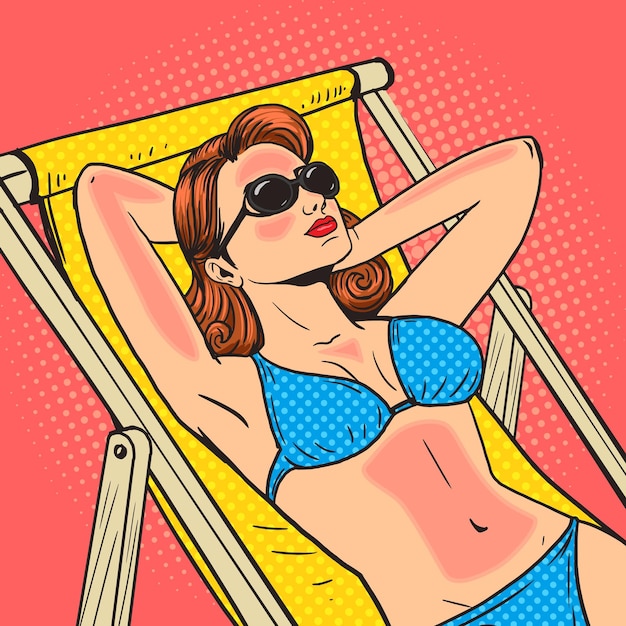 La mujer tiene un vector de arte pop quemado por el sol