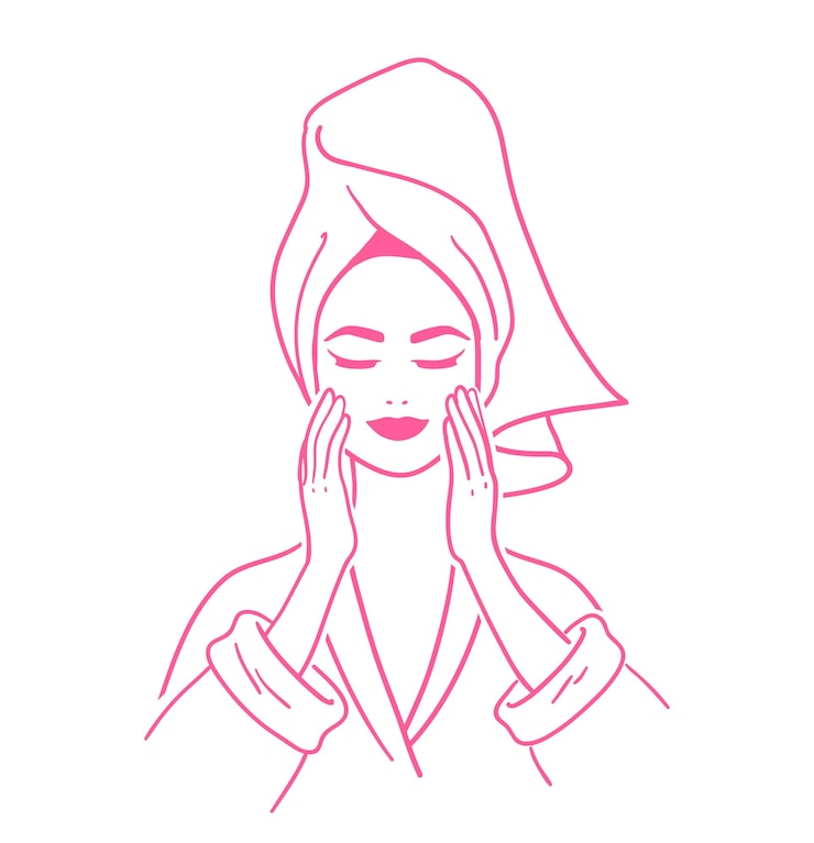 Vector mujer con toalla para el cabello haciendo su rutina de belleza