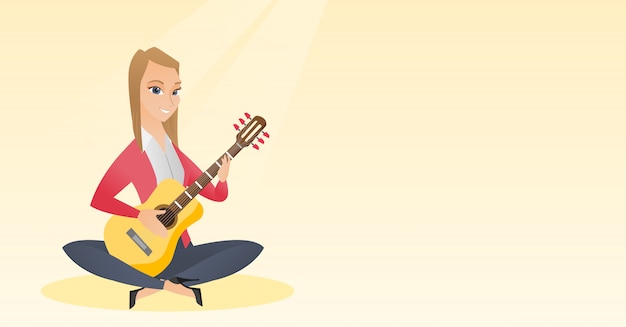 Vector mujer tocando la guitarra acústica.