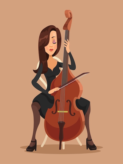 Mujer tocando la ilustración plana de vector de violonchelo