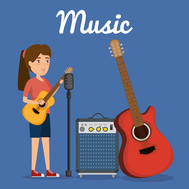 mujer tocando el personaje de la guitarra