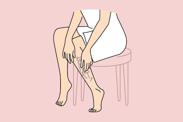 Vector mujer tocando piernas con venas varicosas