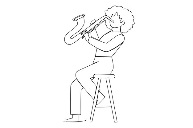 Una mujer tocando un saxofón de una línea.