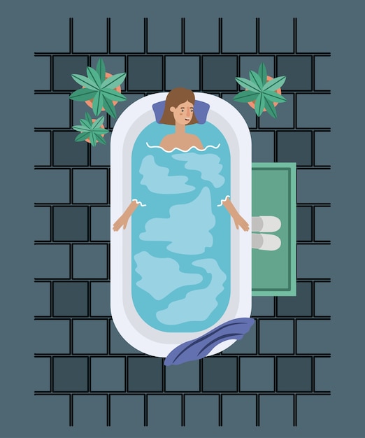 mujer tomando un diseño de ilustración de vector de bañera