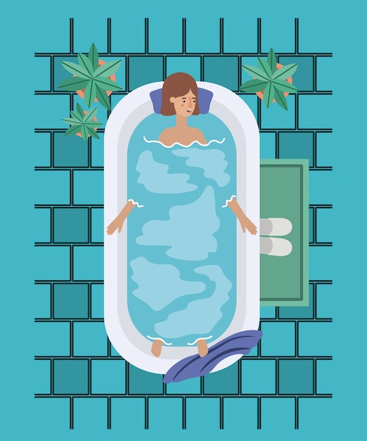 mujer tomando un diseño de ilustración de vector de bañera