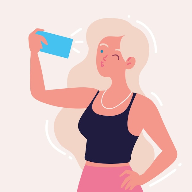 Vector mujer tomando selfie con smartphone