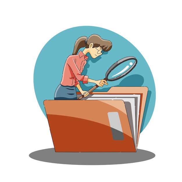 Mujer trabajadora buscando archivos, documentos o datos.