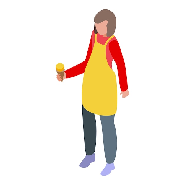 Mujer trabajando como vendedora de helados sosteniendo un cono de helado