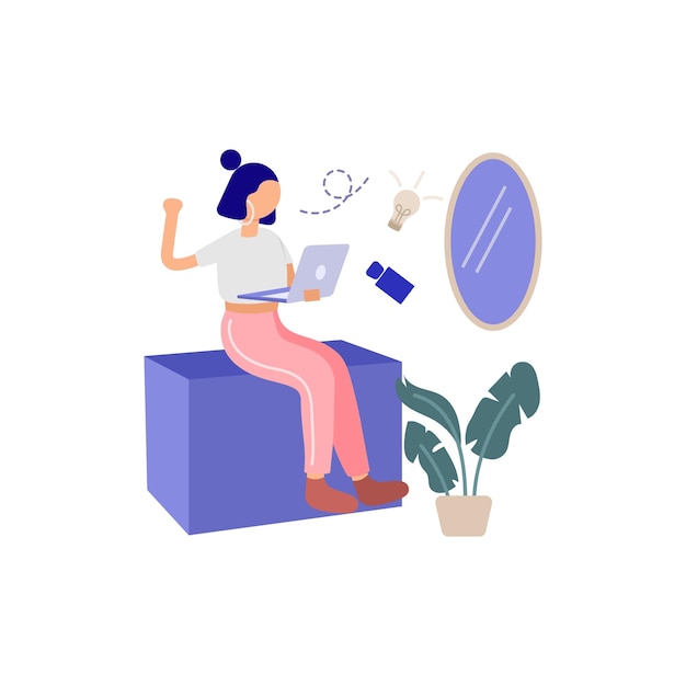 Mujer trabajando en una computadora portátil con ideas