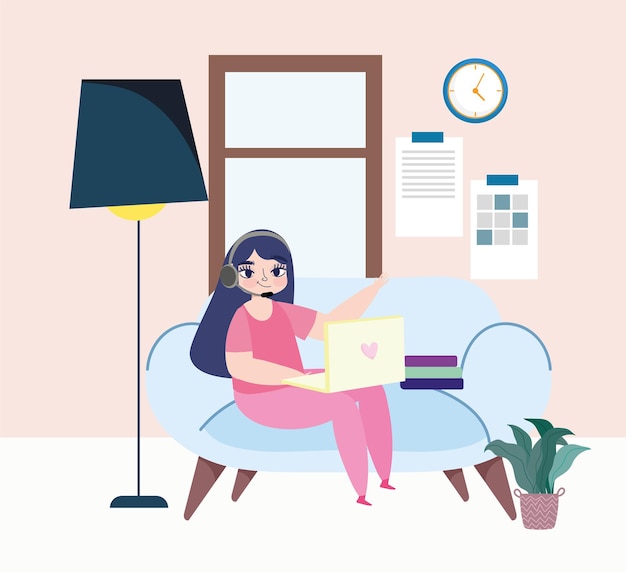 Mujer, trabajando, computadora portátil