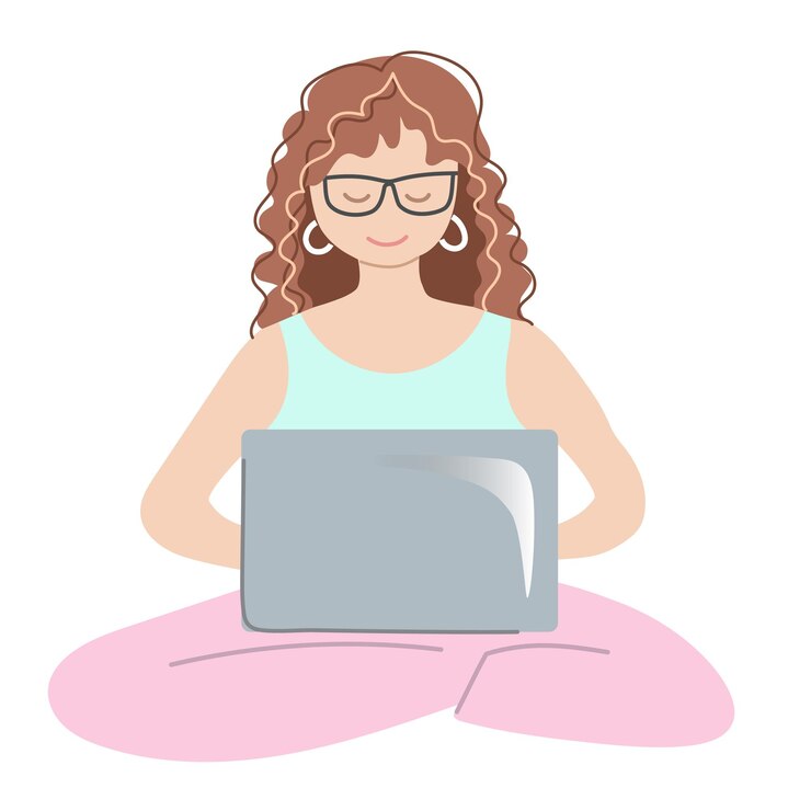 Vector mujer trabajando en una computadora portátil
