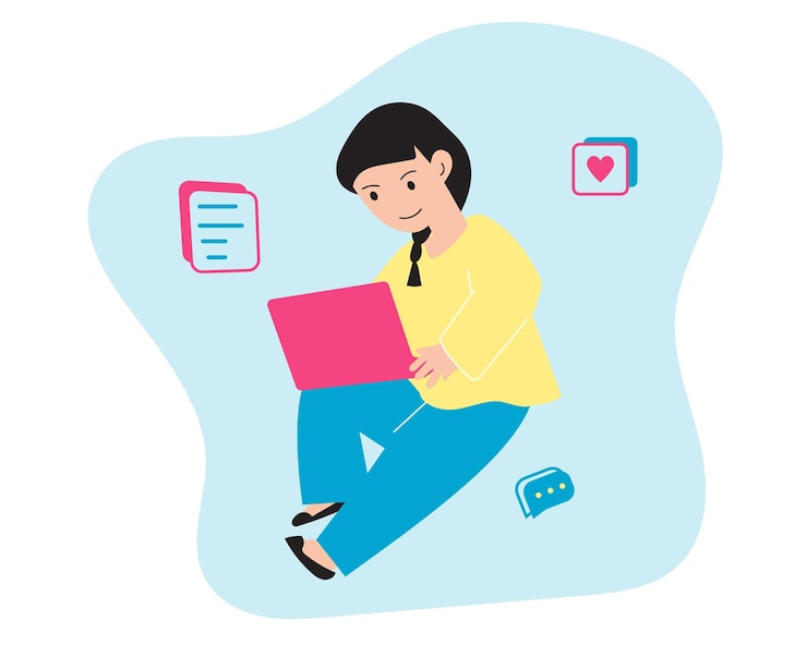 Vector mujer trabajando en la ilustración de la computadora portátil