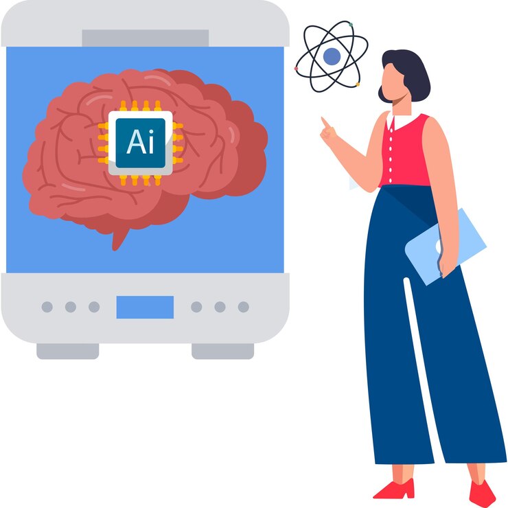 Vector una mujer trabajando en una mente artificial