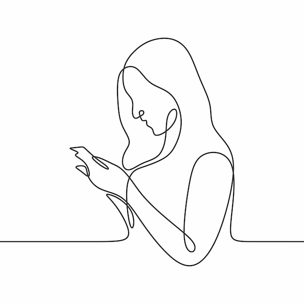 mujer trabajando con teléfono celular dibujo continuo arte de una sola línea