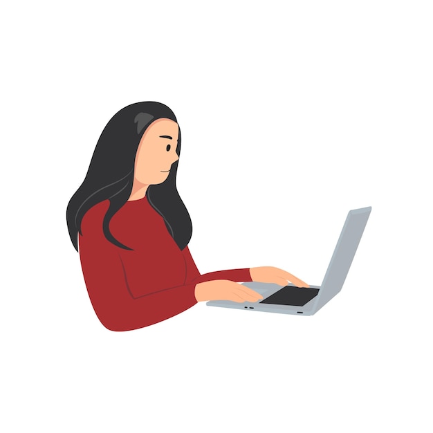 Vector mujer, trabajo, con, computador portatil