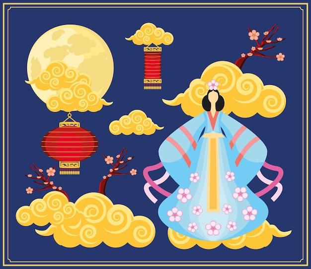 Mujer tradicional de nubes chinas