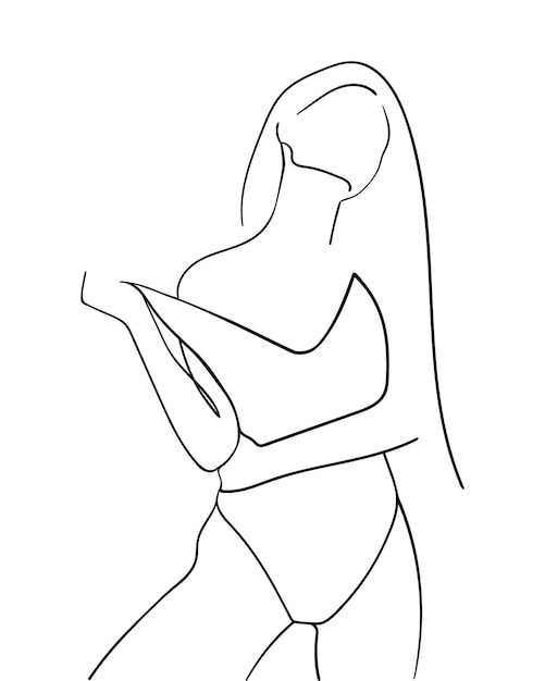 Vector mujer en traje de baño, dibujo de una línea. - ilustración vectorial