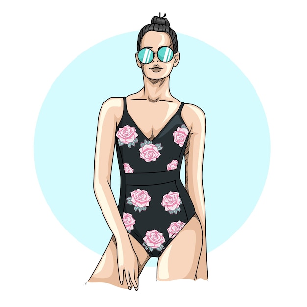 Vector mujer en traje de baño en verano