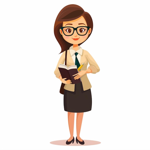 una mujer en un traje con un libro en la mano