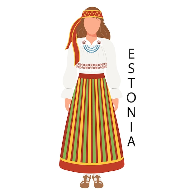 Mujer en traje popular estonio cultura y tradiciones de estonia vector de ilustración