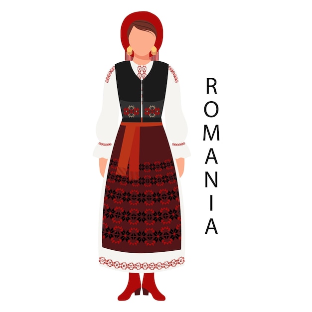 Mujer en traje popular rumano y tocado Cultura y tradiciones de Rumania Ilustración