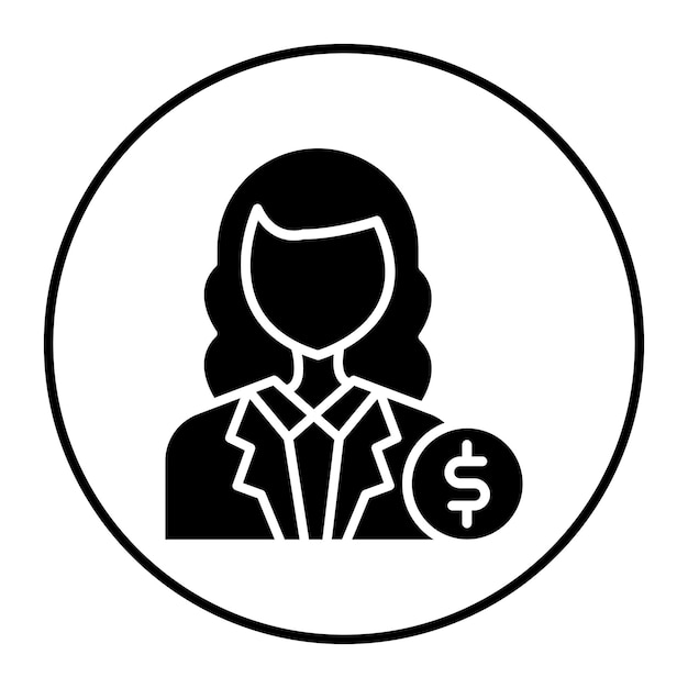 una mujer en un traje con un signo de dólar en el medio