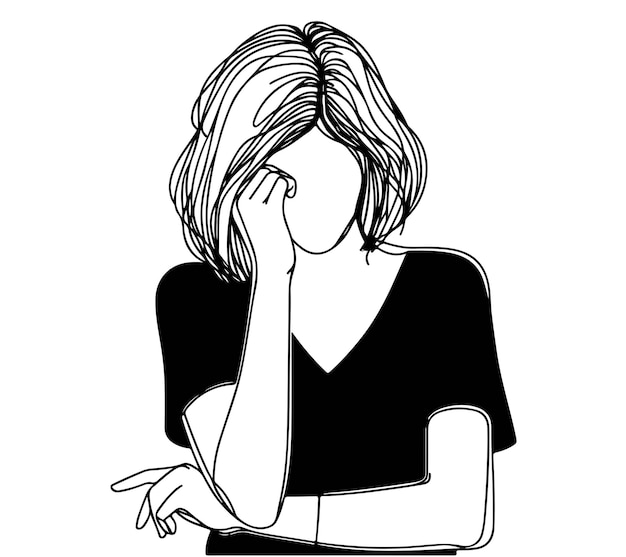 Mujer triste en el boceto de depresión negra