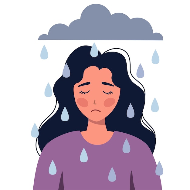 Vector mujer triste depresión melancolía ilustración vectorial