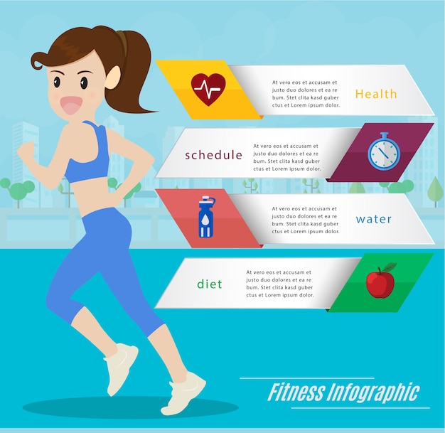 Mujer trotar y correr información infografía.