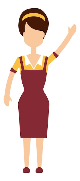mujer, en, uniforme, levantar la mano, hembra, servicio, trabajador, aislado, blanco, plano de fondo