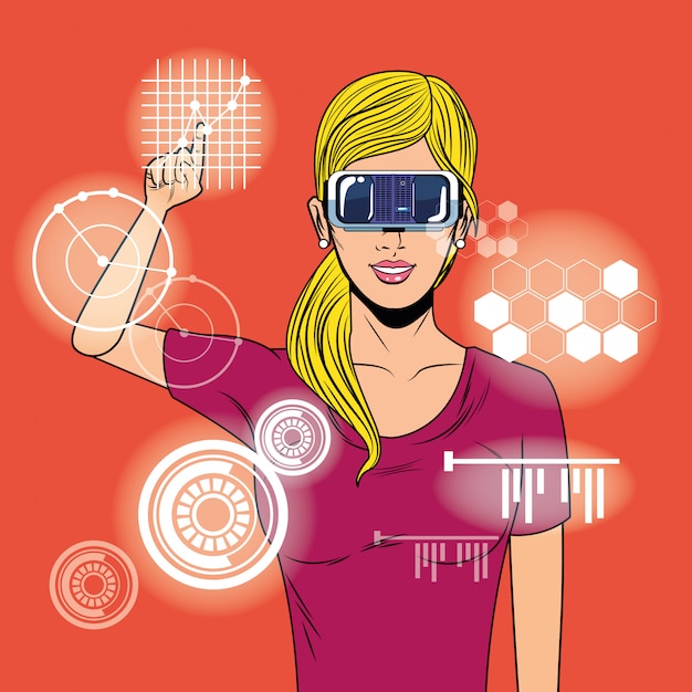 Vector mujer usando gafas de realidad virtual