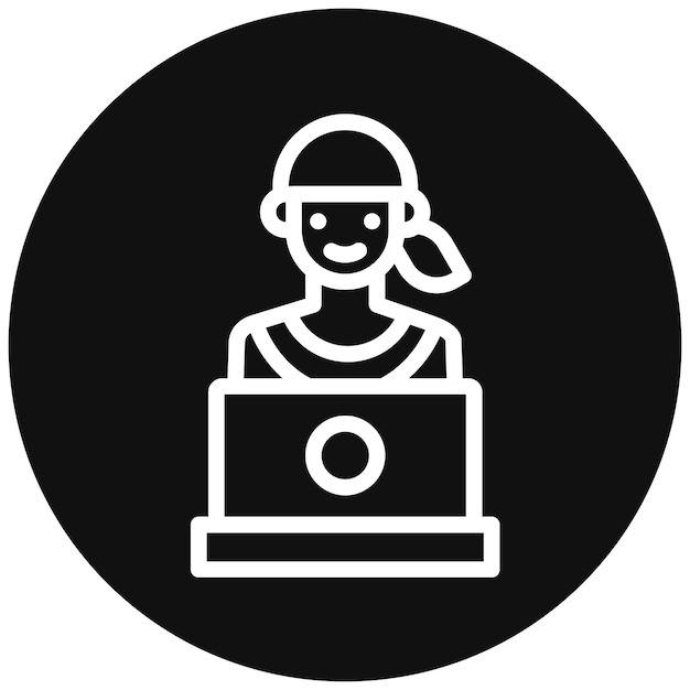 Mujer usando el icono de la computadora portátil