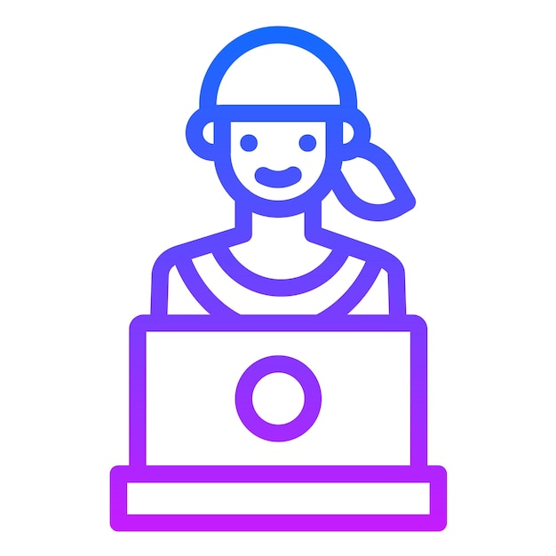 Mujer usando el icono de la computadora portátil