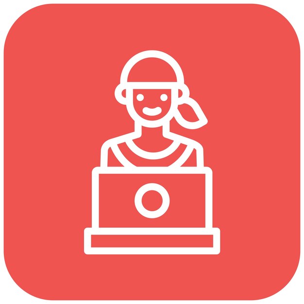 Mujer usando el icono de la computadora portátil