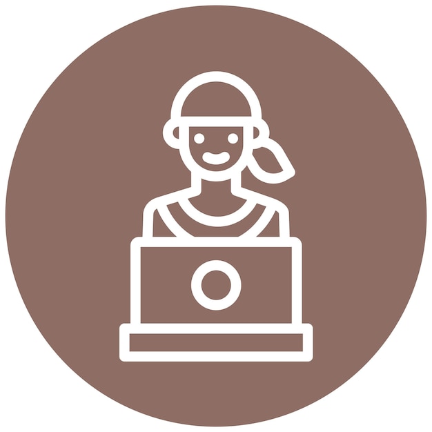 Mujer usando el icono de la computadora portátil