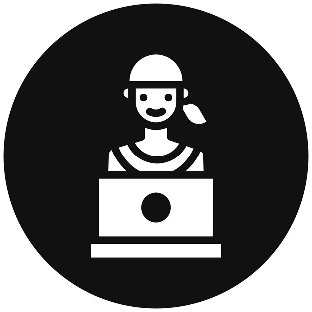 Mujer usando el icono de la computadora portátil