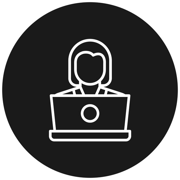La mujer usando el icono vectorial de la computadora portátil se puede usar para el conjunto de iconos de limpieza