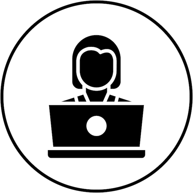 La mujer usando el icono vectorial de la computadora portátil se puede usar para el conjunto de iconos de limpieza