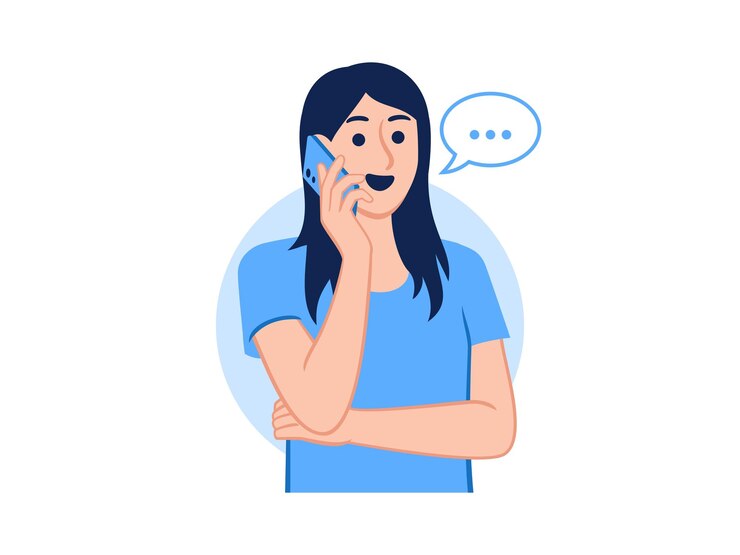 Vector mujer usando un teléfono inteligente haciendo una llamada hablando charla charla conversación chismes preguntando sobre algo