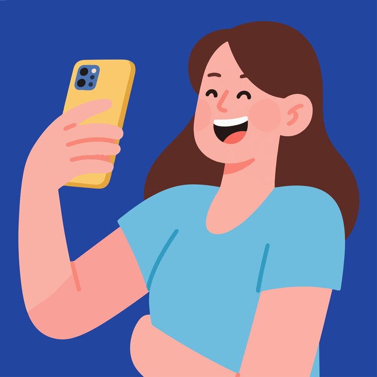 Vector mujer usando el teléfono inteligente