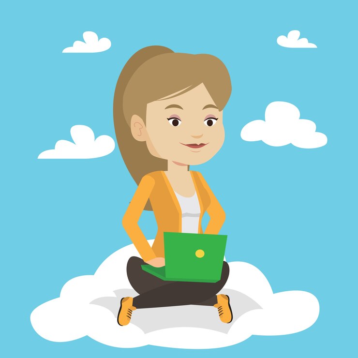 Vector mujer utilizando tecnología de computación en la nube.