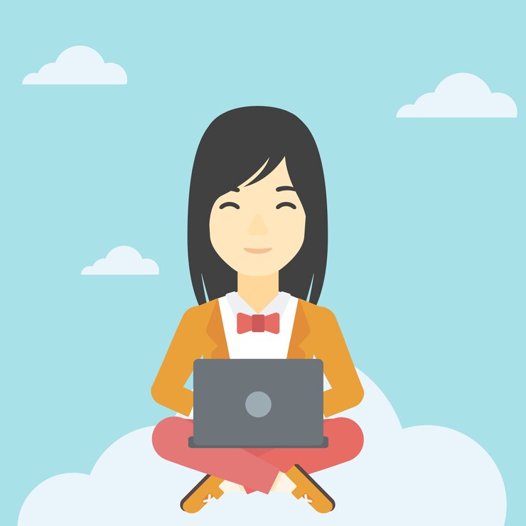 Vector mujer utilizando tecnología de computación en la nube.