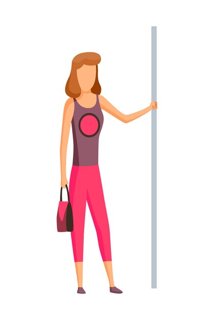 Mujer en vagón de tren subterráneo de metro. Transporte público, metro de tránsito masivo urbano con pasajeros de pie. Diseño conceptual